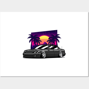 Black LS400 JDM Retro Sunset Posters and Art